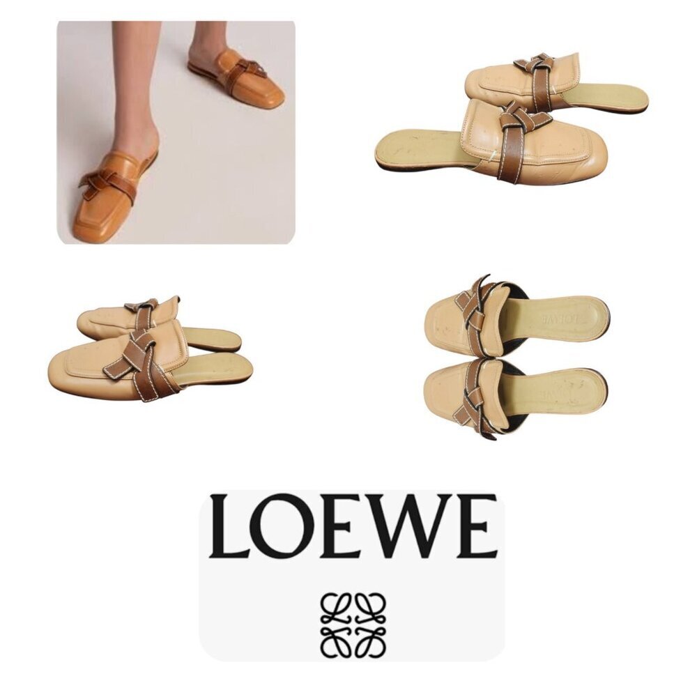 Loewe GATE FLAT MULES, Low Heel Leather Warm Desert Women's Ital EU 38/7.5 US